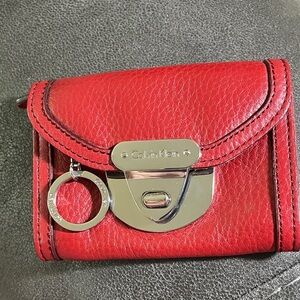 Calvin Klein Red Leather Wallet with Silver Accents
